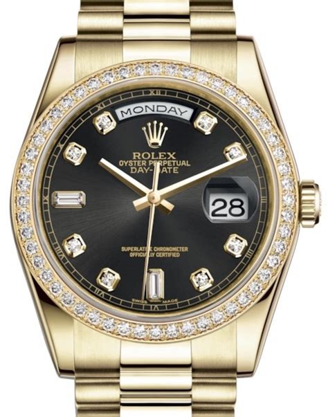 rolex day-date black dial diamond|rolex day date diamond bezel.